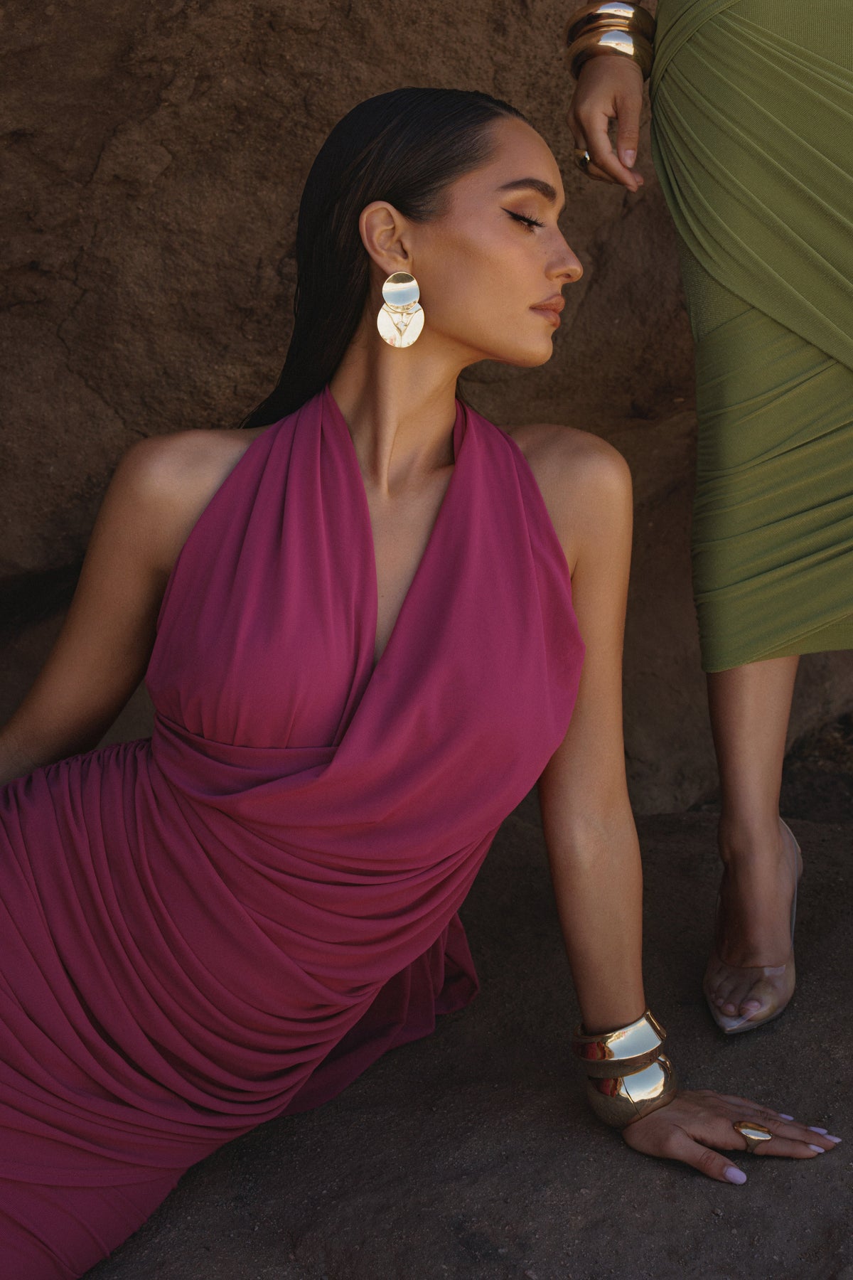 Fuchsia Late Hour Plunge Mini Dress