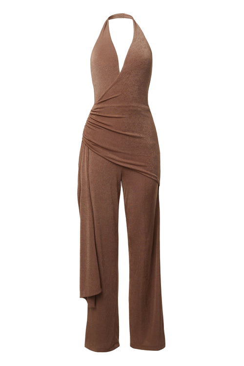 Beige Rustic Charm Halter Jumpsuit