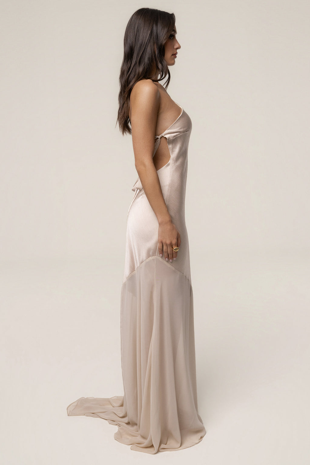 Champagne Olivia  One Shoulder Maxi Dress