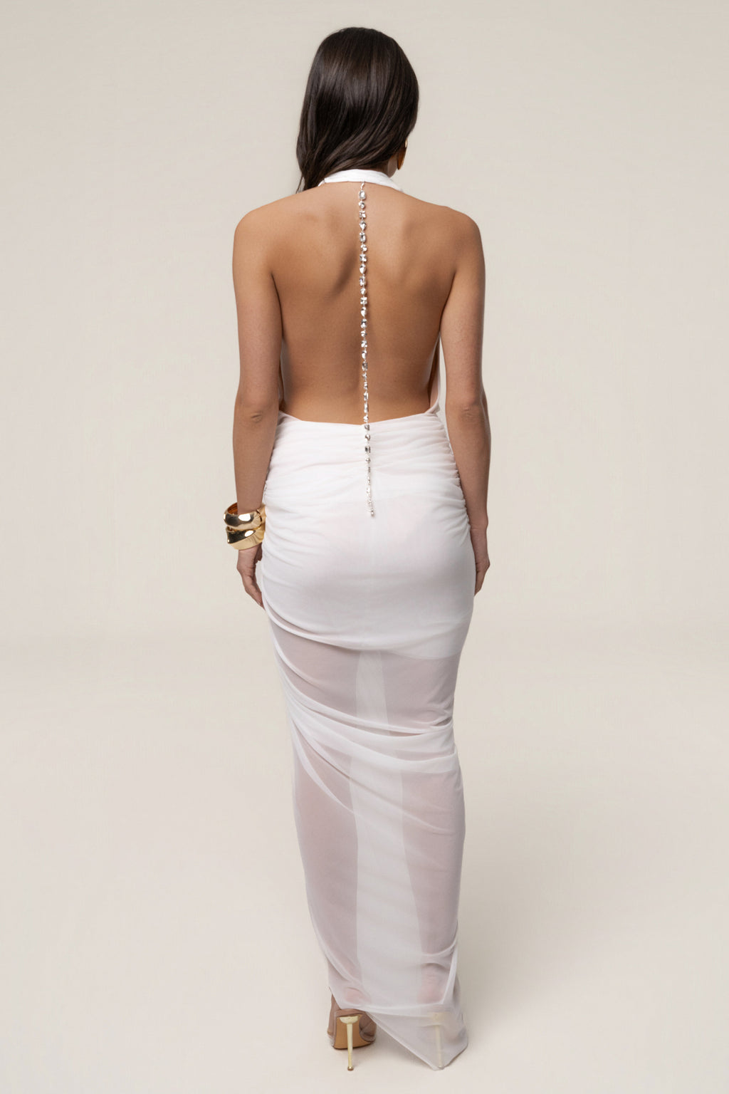 White Ariana Plunge Halter Dress
