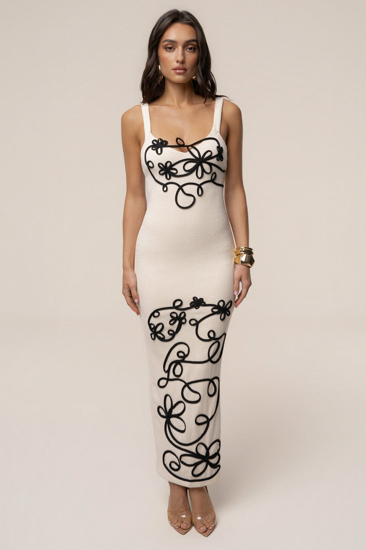 Ivory Petal Embroidered Midi Dress