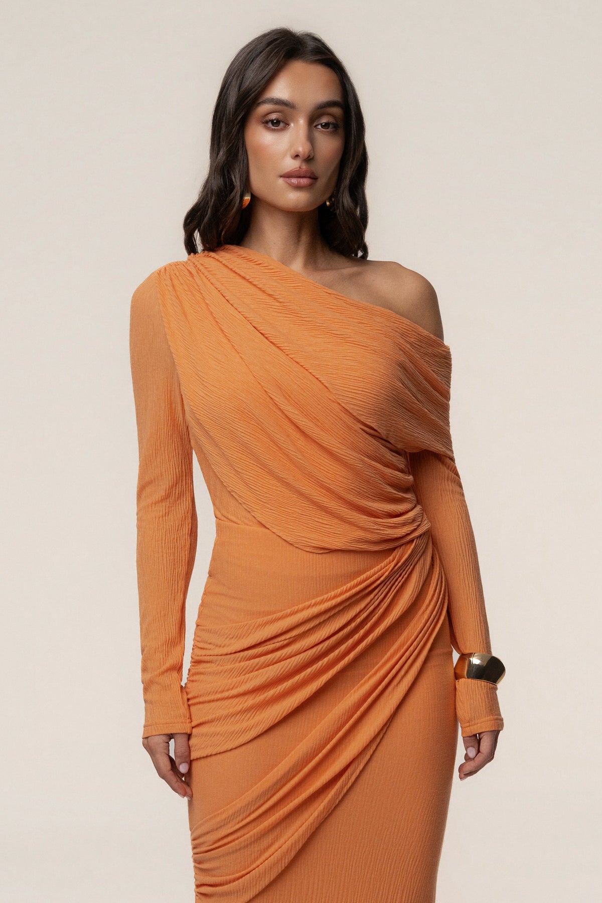 Coral Textured One Shoulder Bodysuit
