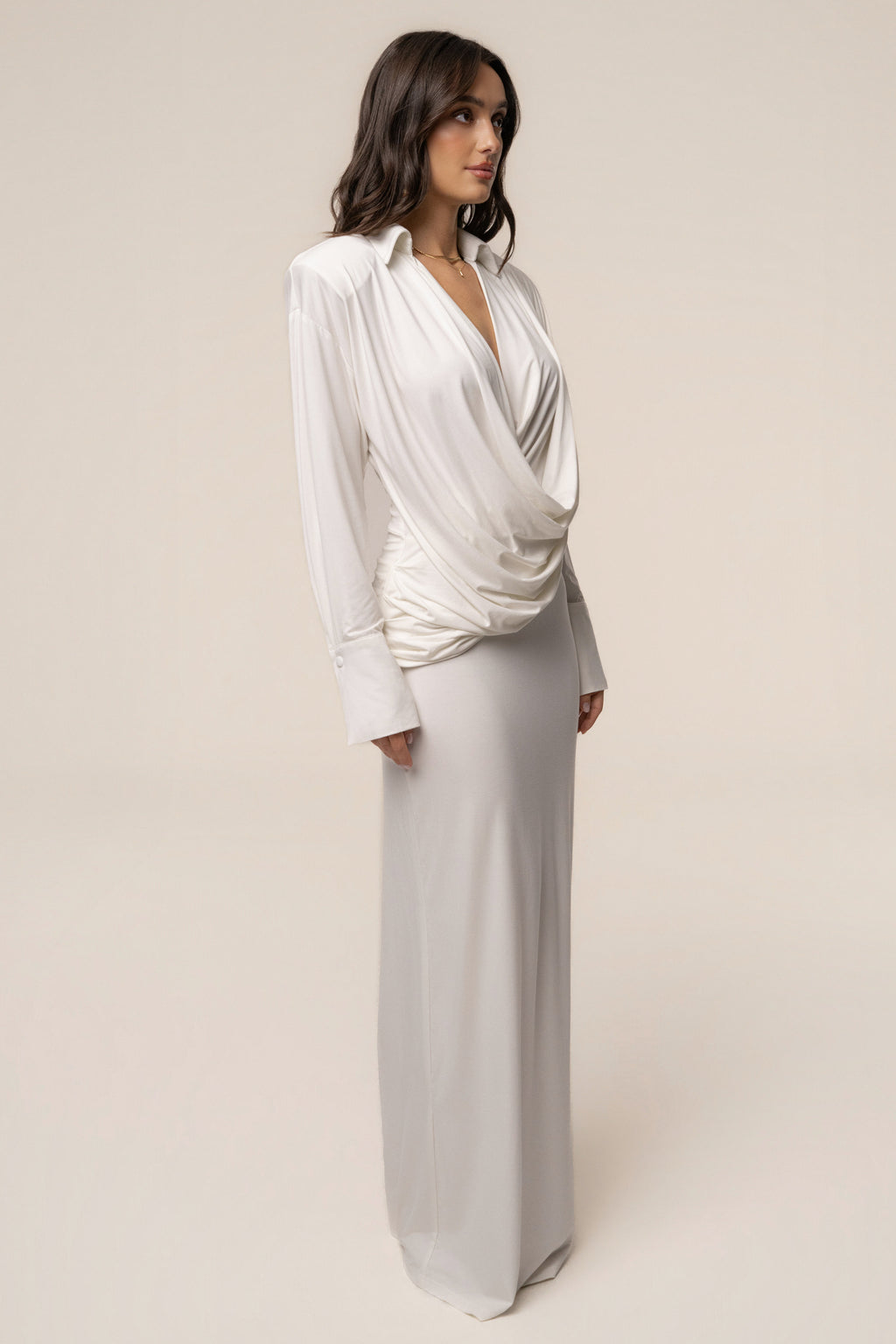 Ivory Poise Draped Maxi Dress