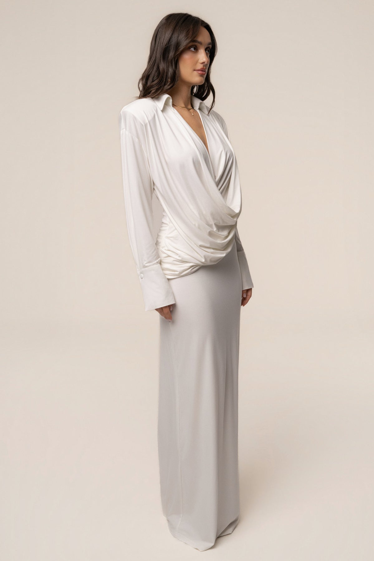 Ivory Poise Draped Maxi Dress