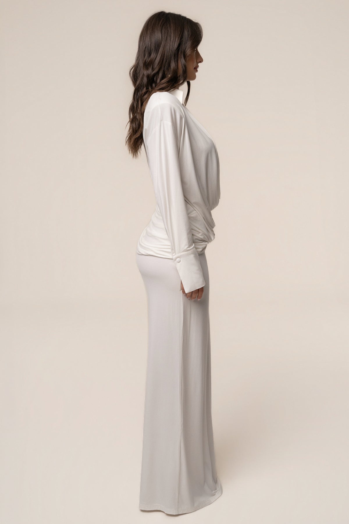 Ivory Poise Draped Maxi Dress