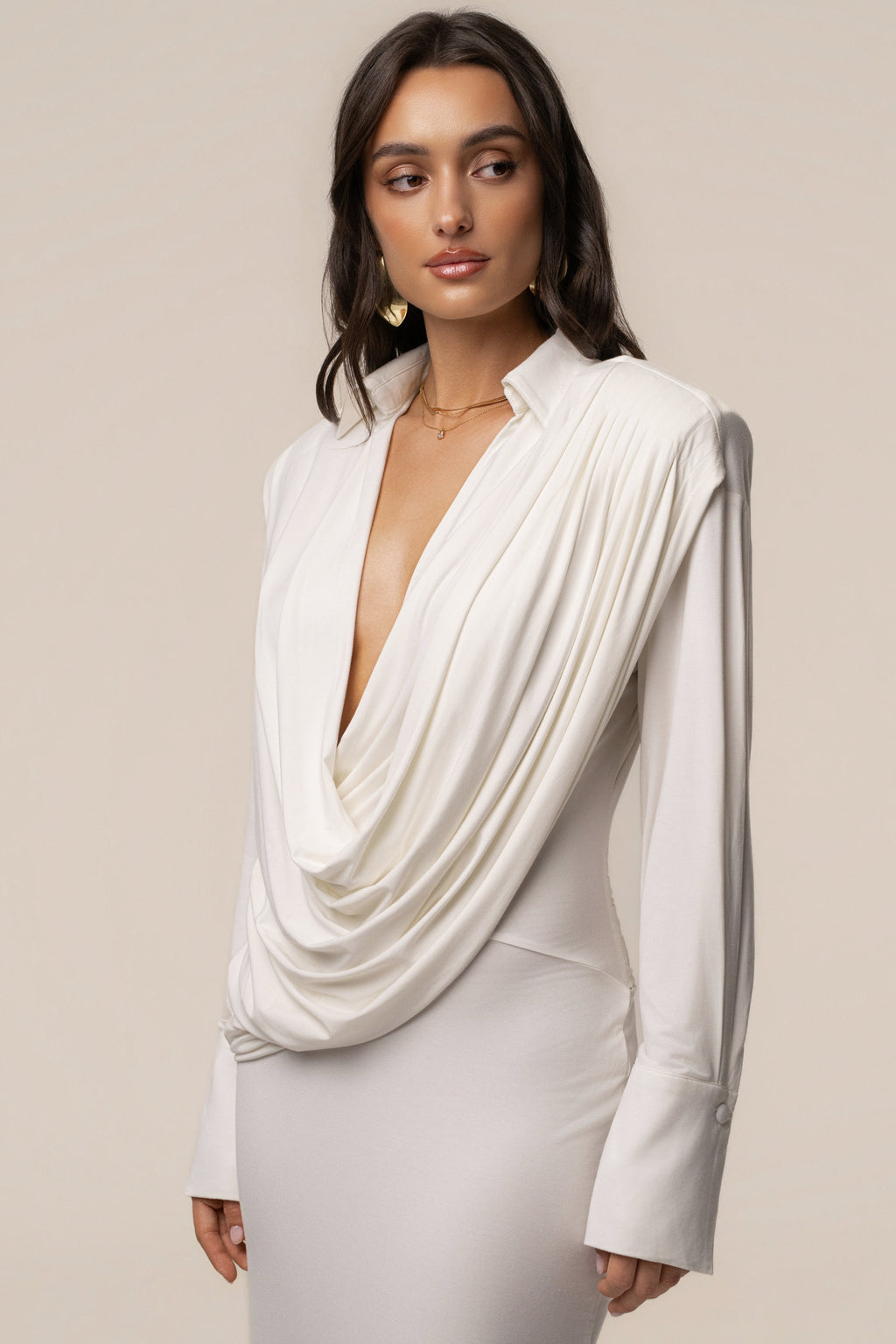 Ivory Poise Draped Maxi Dress