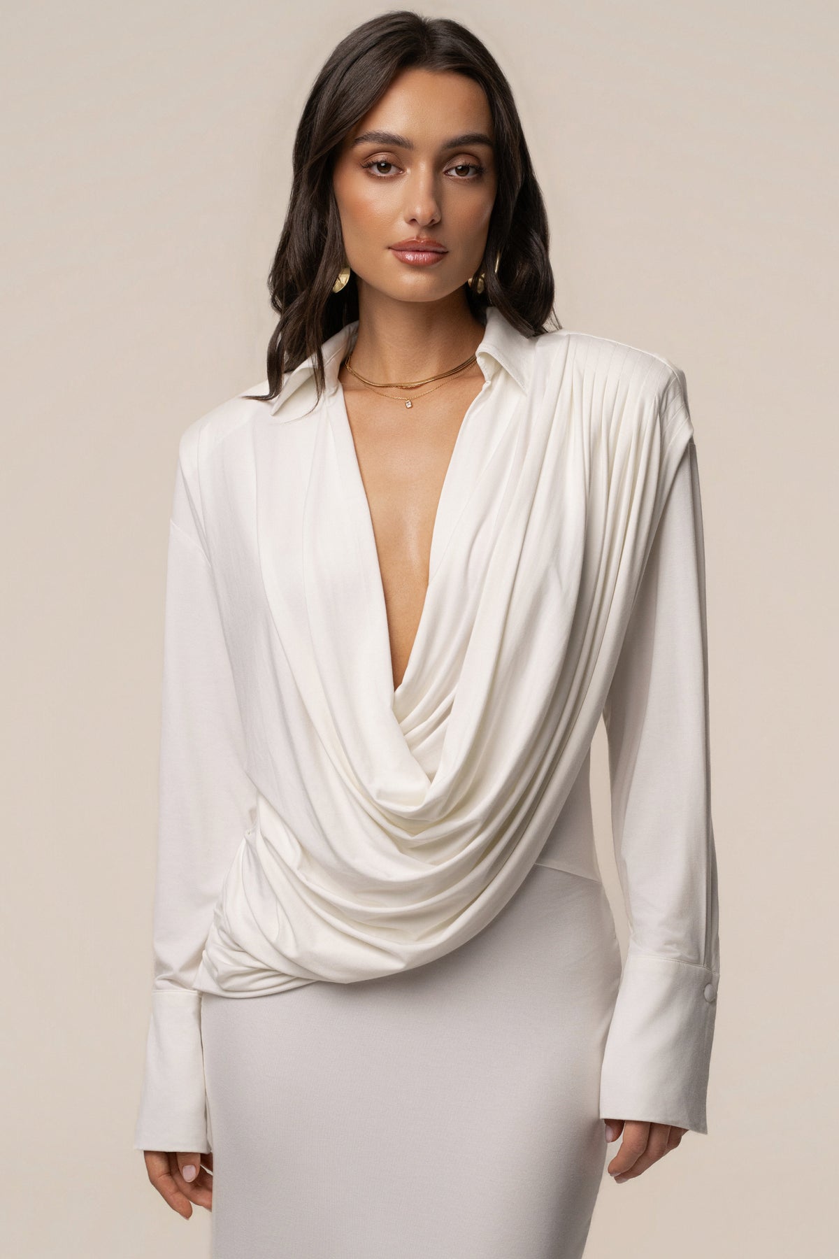 Ivory Poise Draped Maxi Dress