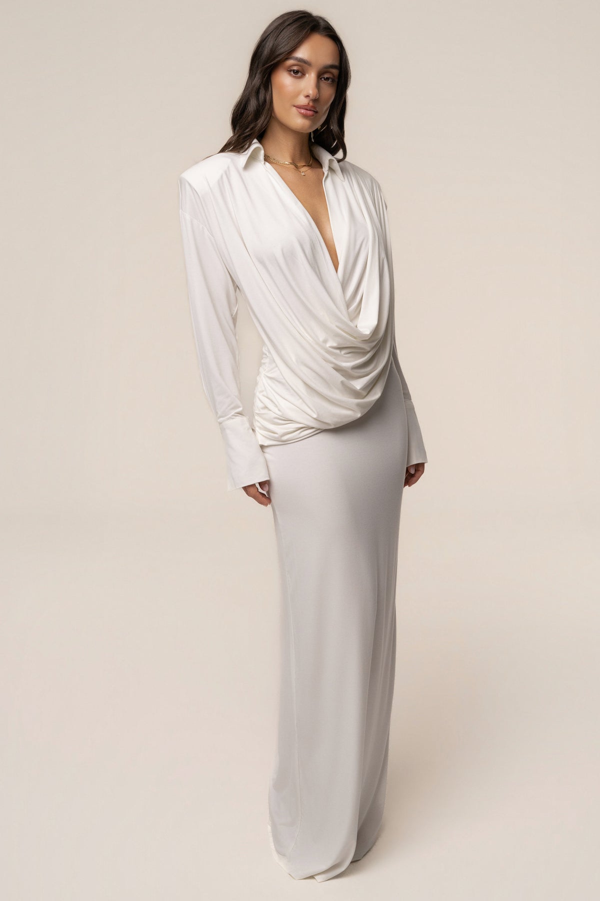 Ivory Poise Draped Maxi Dress