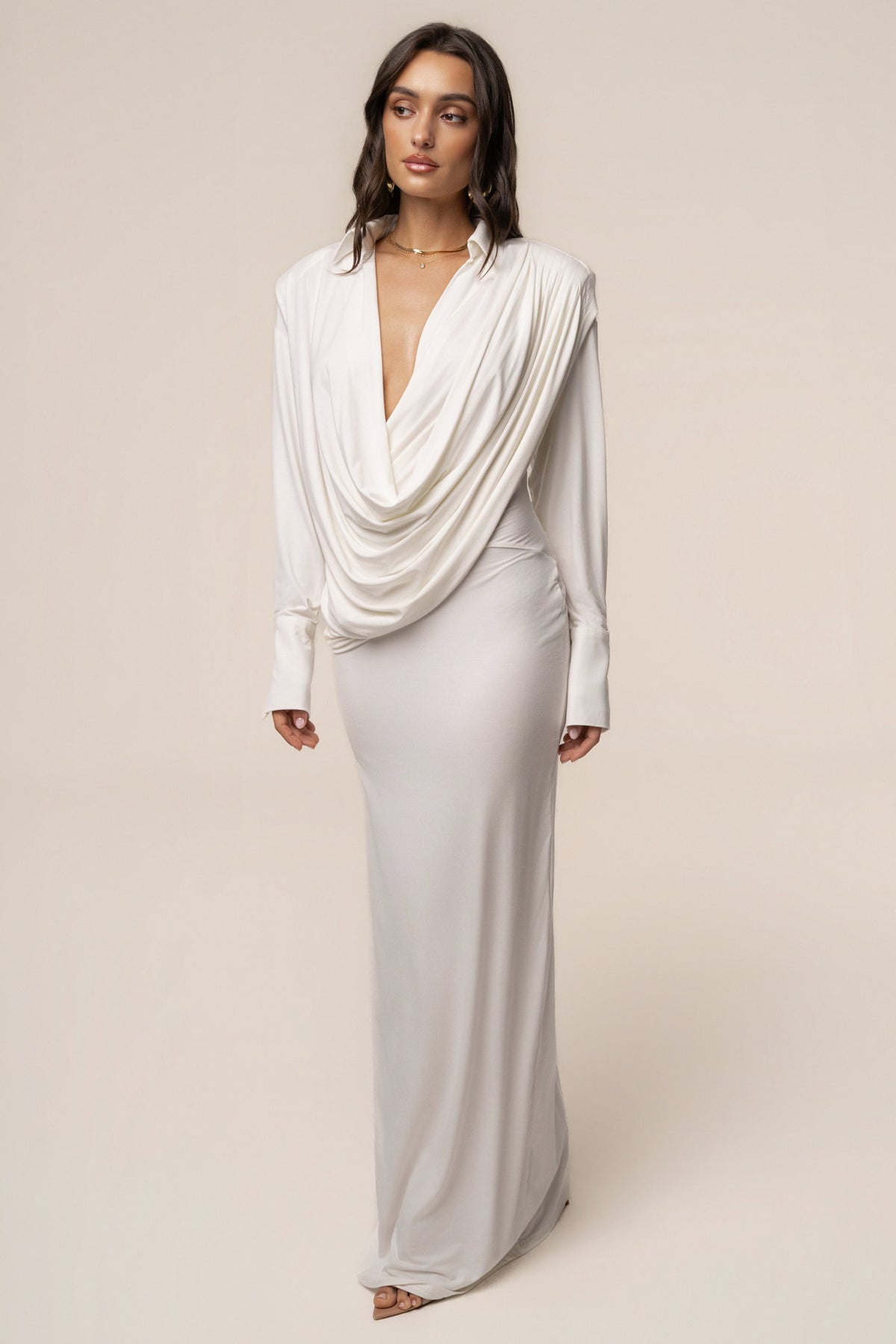 Ivory Poise Draped Maxi Dress