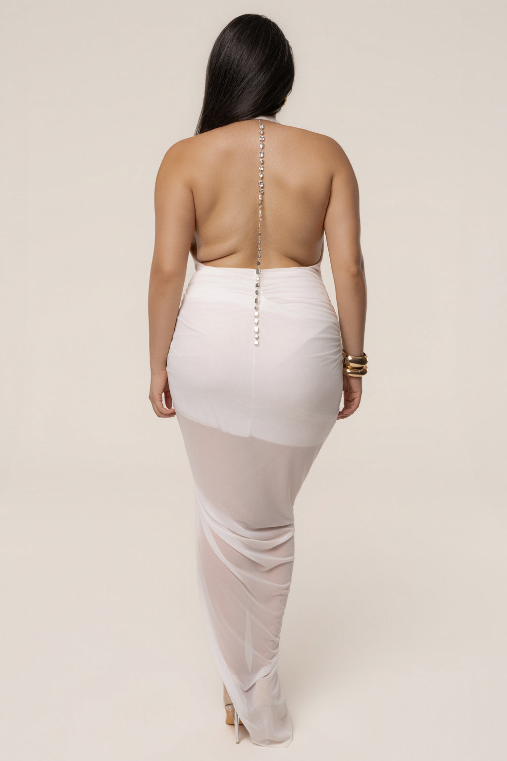 White Ariana Plunge Halter Dress