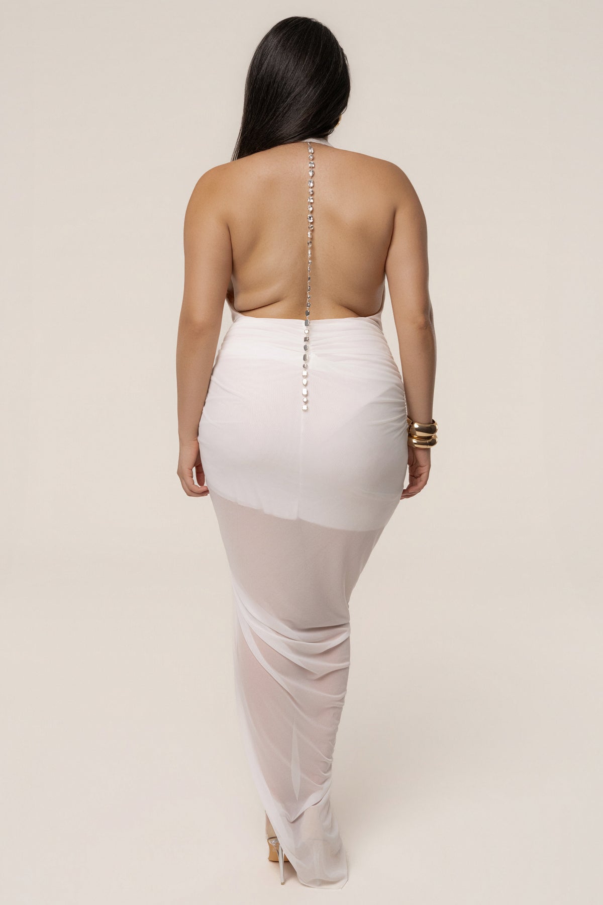 White Ariana Plunge Halter Dress