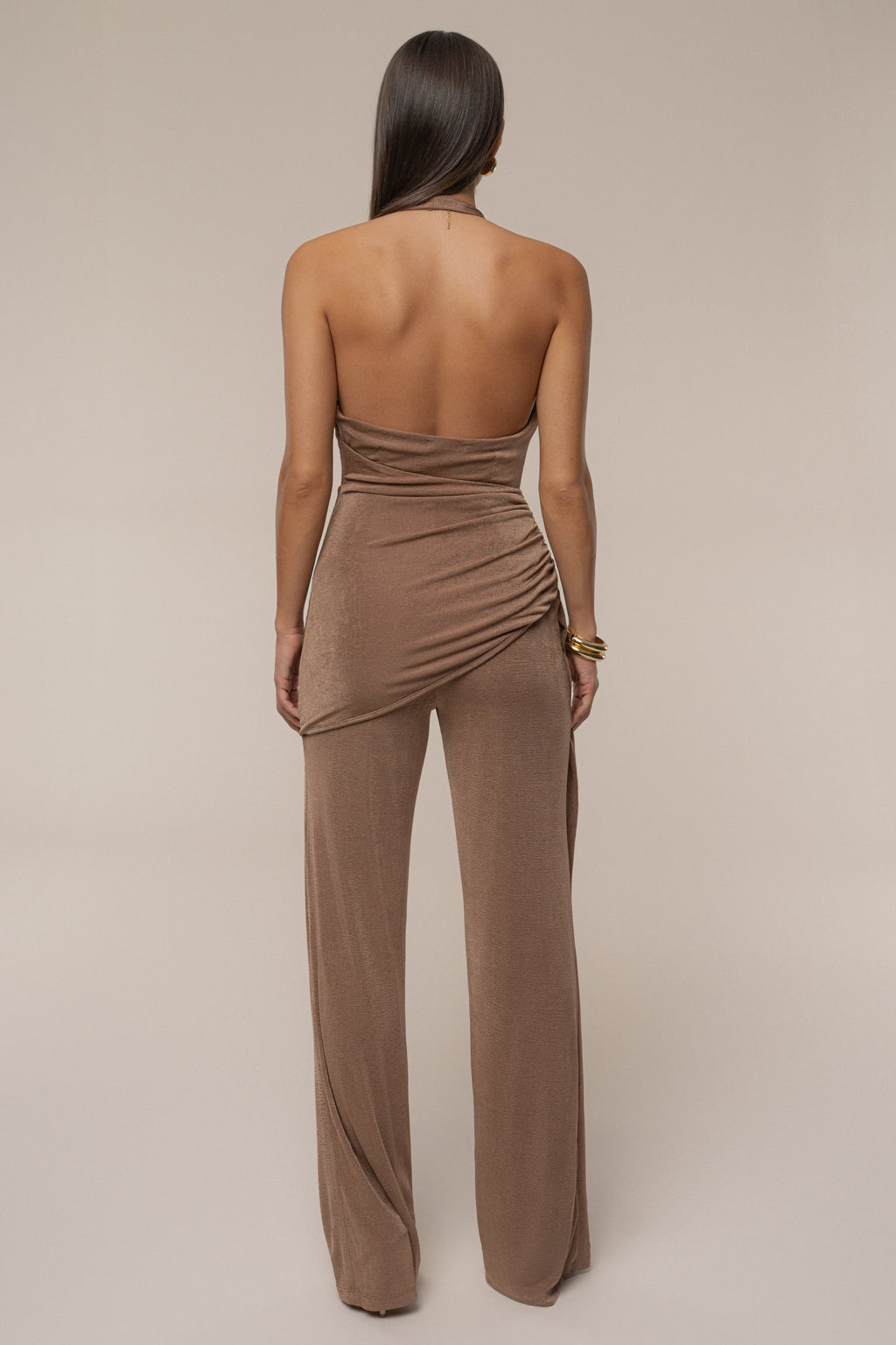 Beige Rustic Charm Halter Jumpsuit