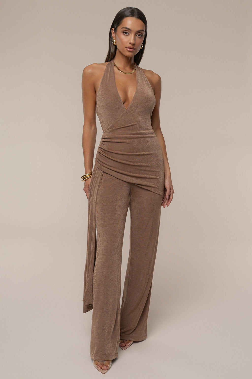 Beige Rustic Charm Halter Jumpsuit