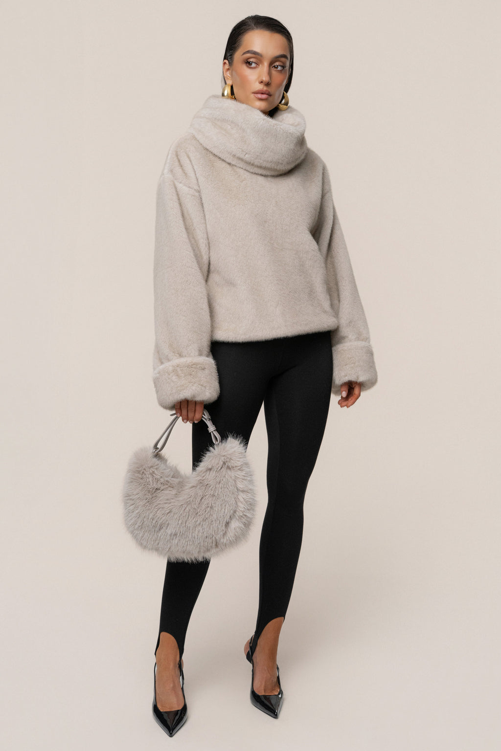 Taupe Soft Season Faux Fur Bag