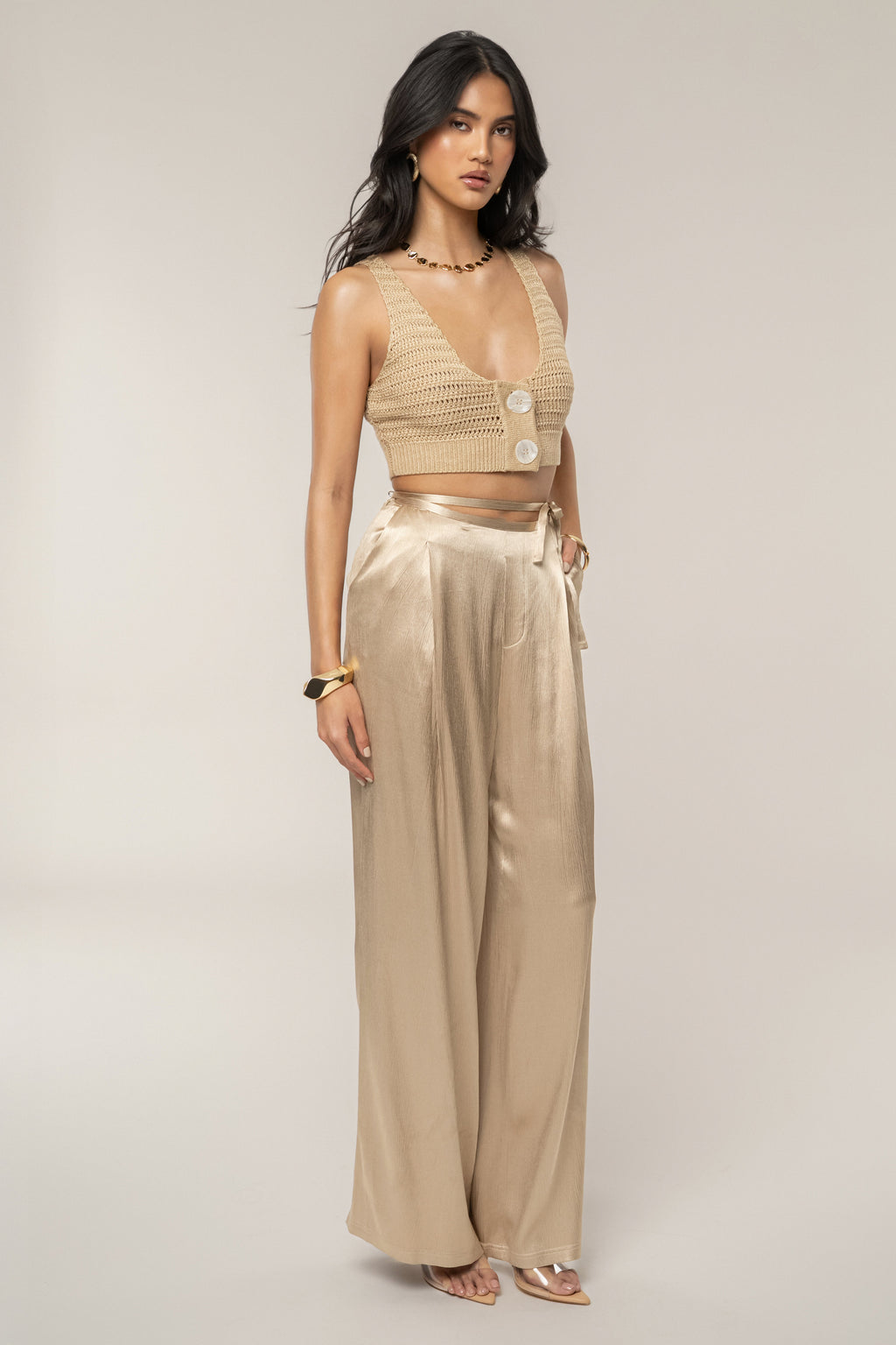 Beige Salmah Crochet Top