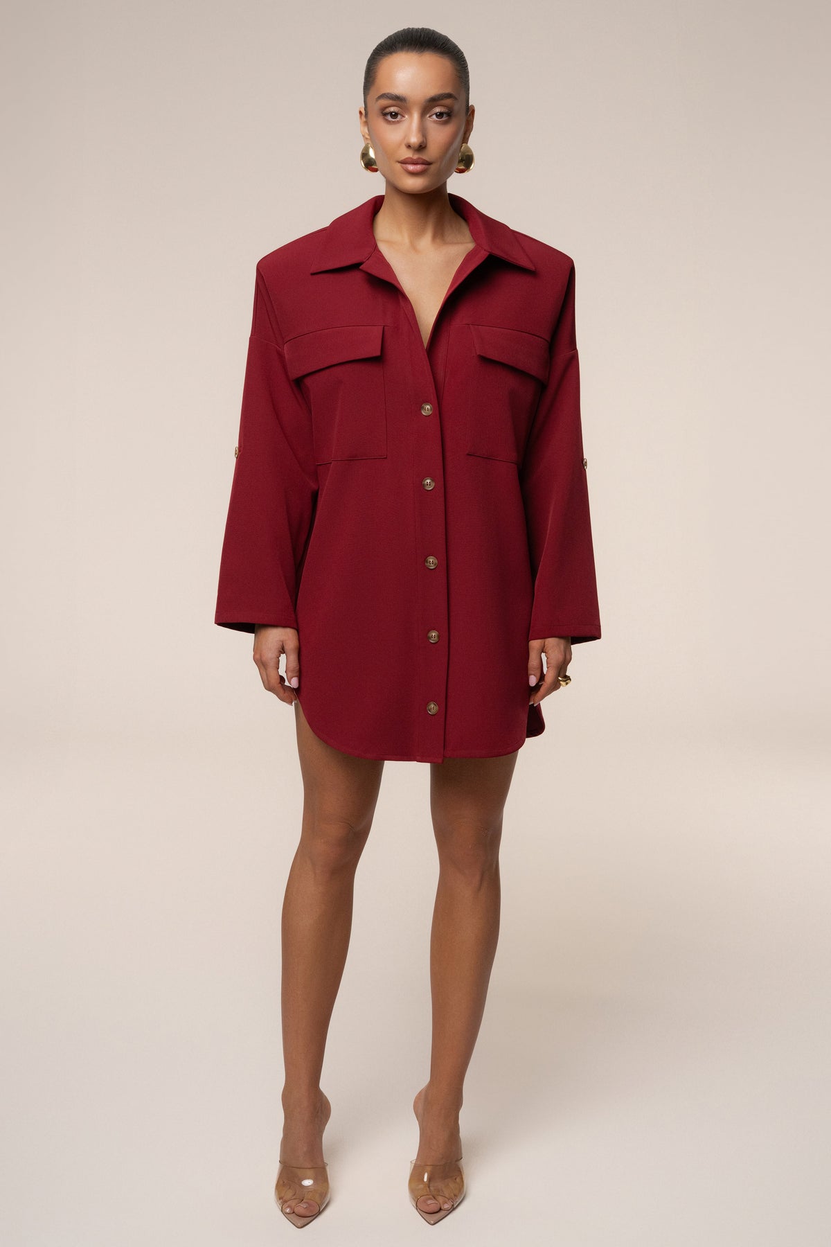 Burgundy Downtime Collared Shirt Dress