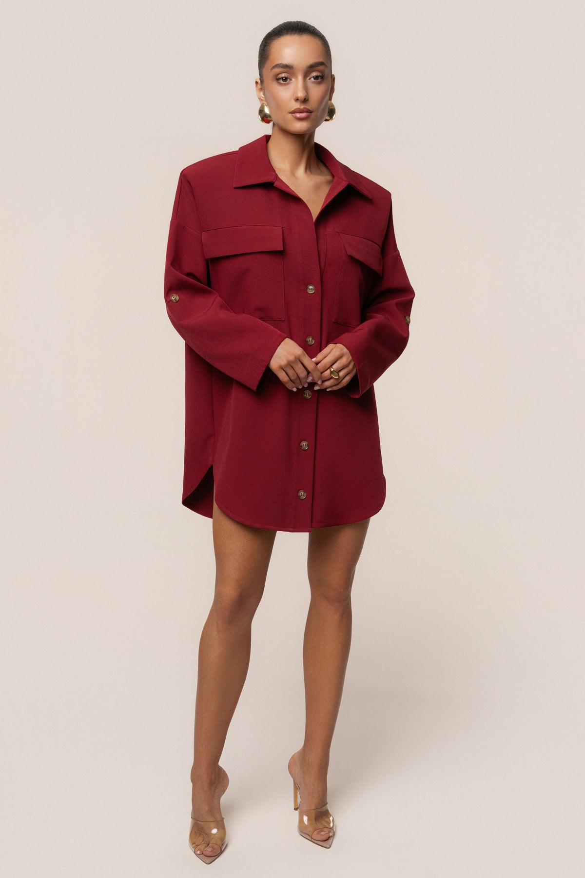 Burgundy Downtime Collared Shirt Dress