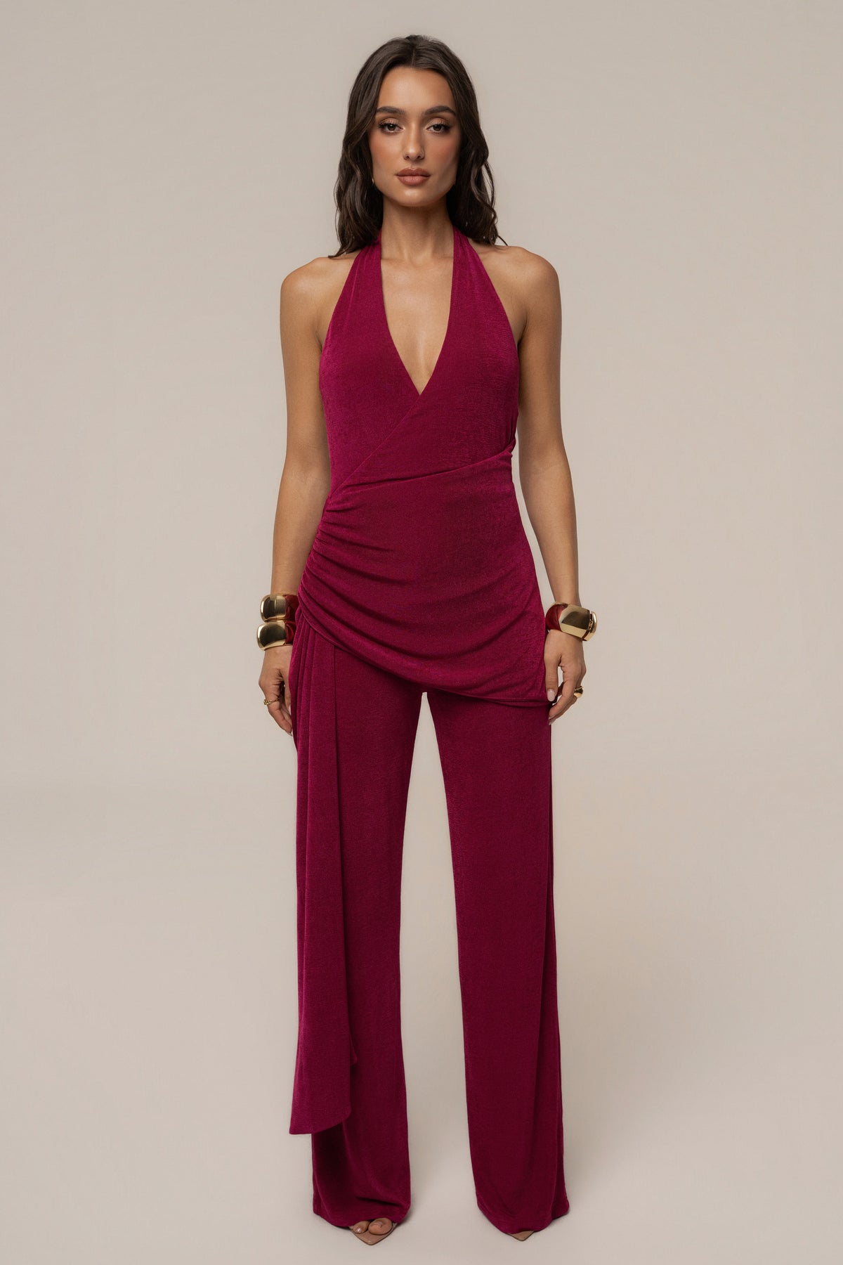 Fuchsia Rustic Charm Halter Jumpsuit