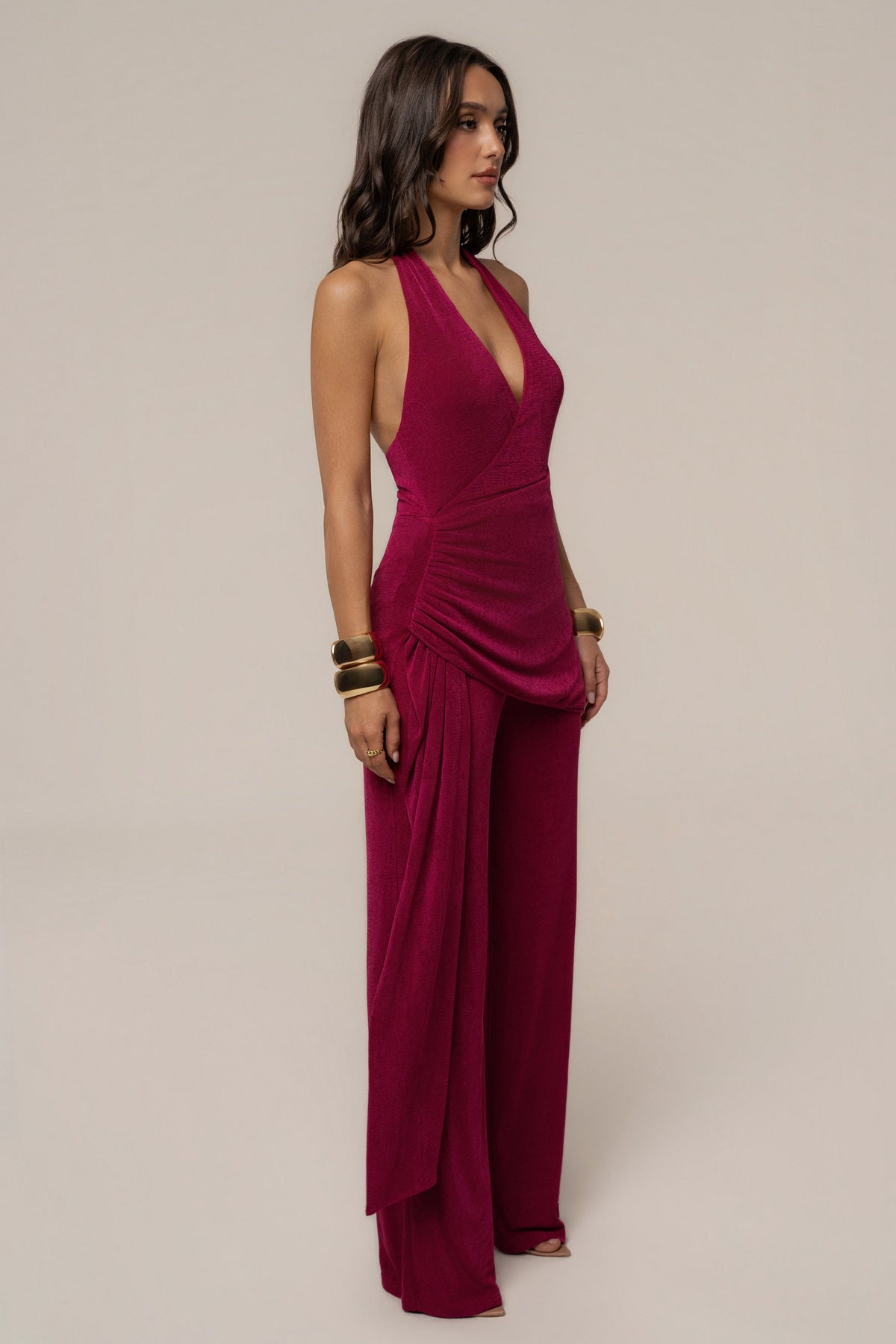 Fuchsia Rustic Charm Halter Jumpsuit