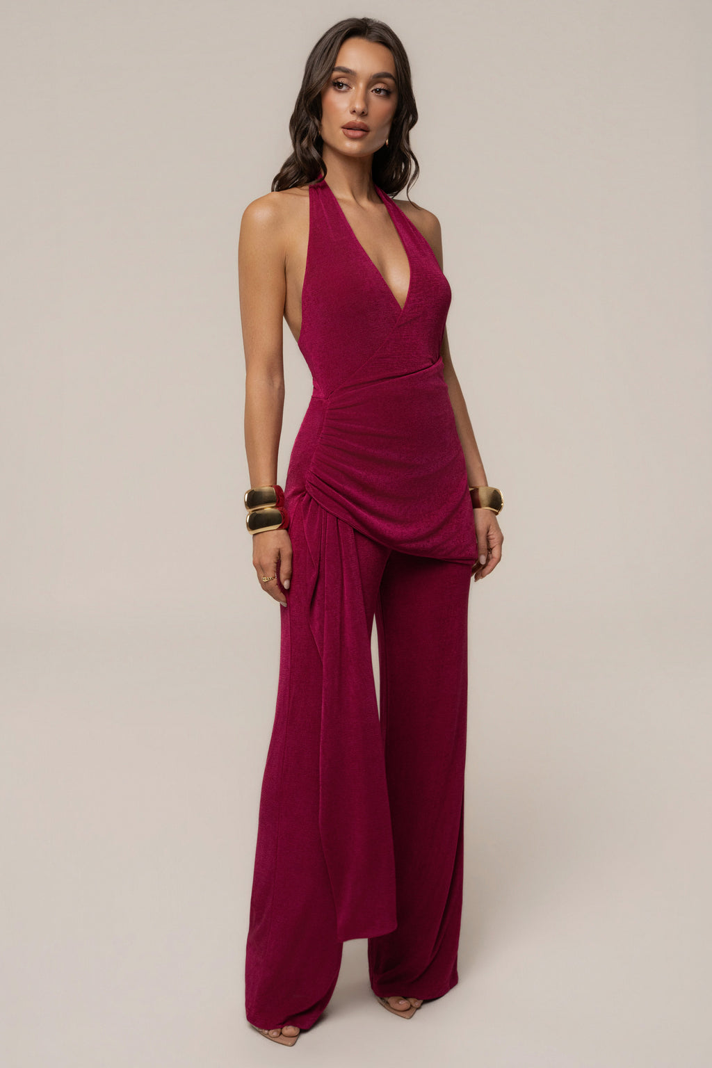 Fuchsia Rustic Charm Halter Jumpsuit