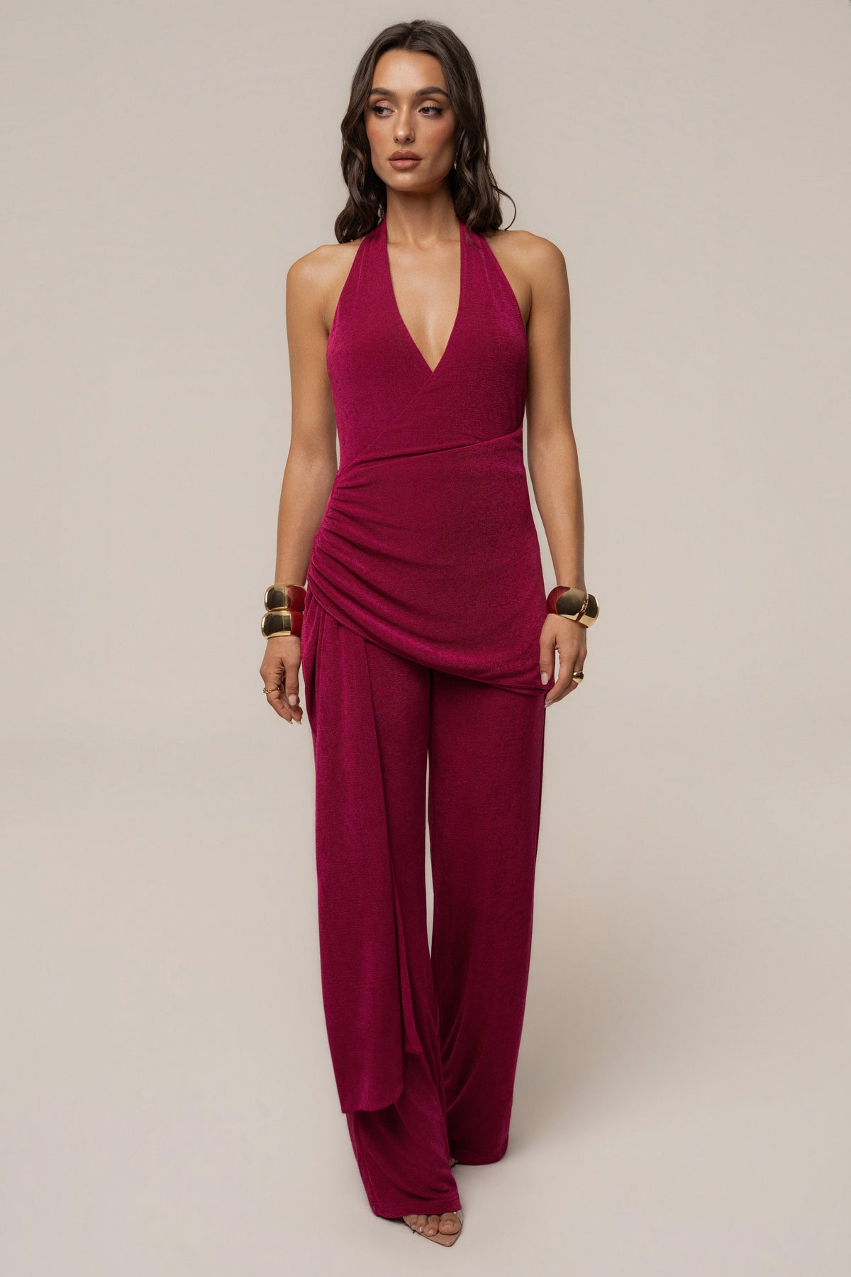 Fuchsia Rustic Charm Halter Jumpsuit