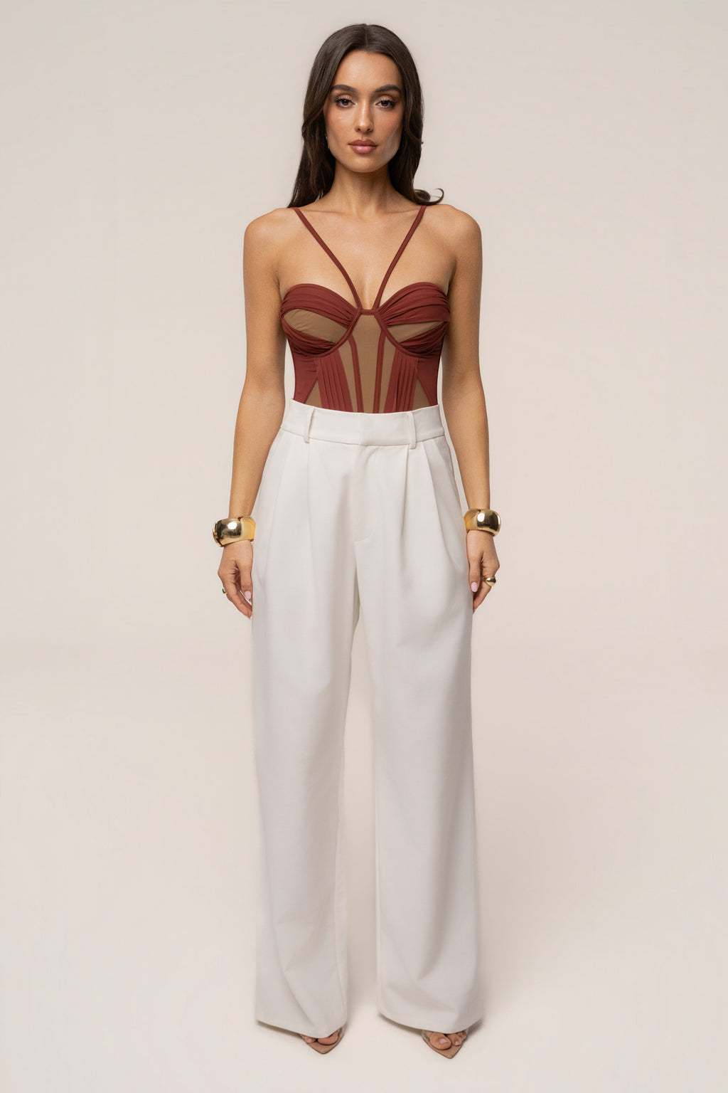 Maroon Illusion Contrast Bodysuit