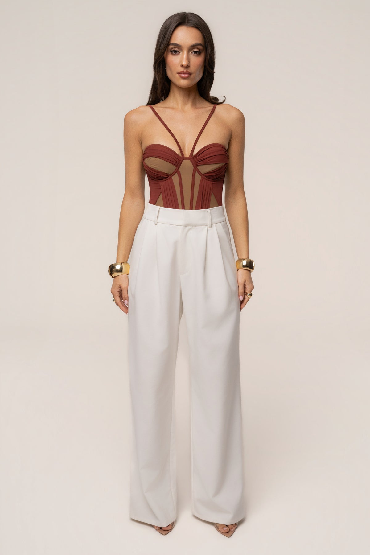Maroon Illusion Contrast Bodysuit