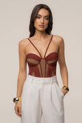 Maroon Illusion Contrast Bodysuit