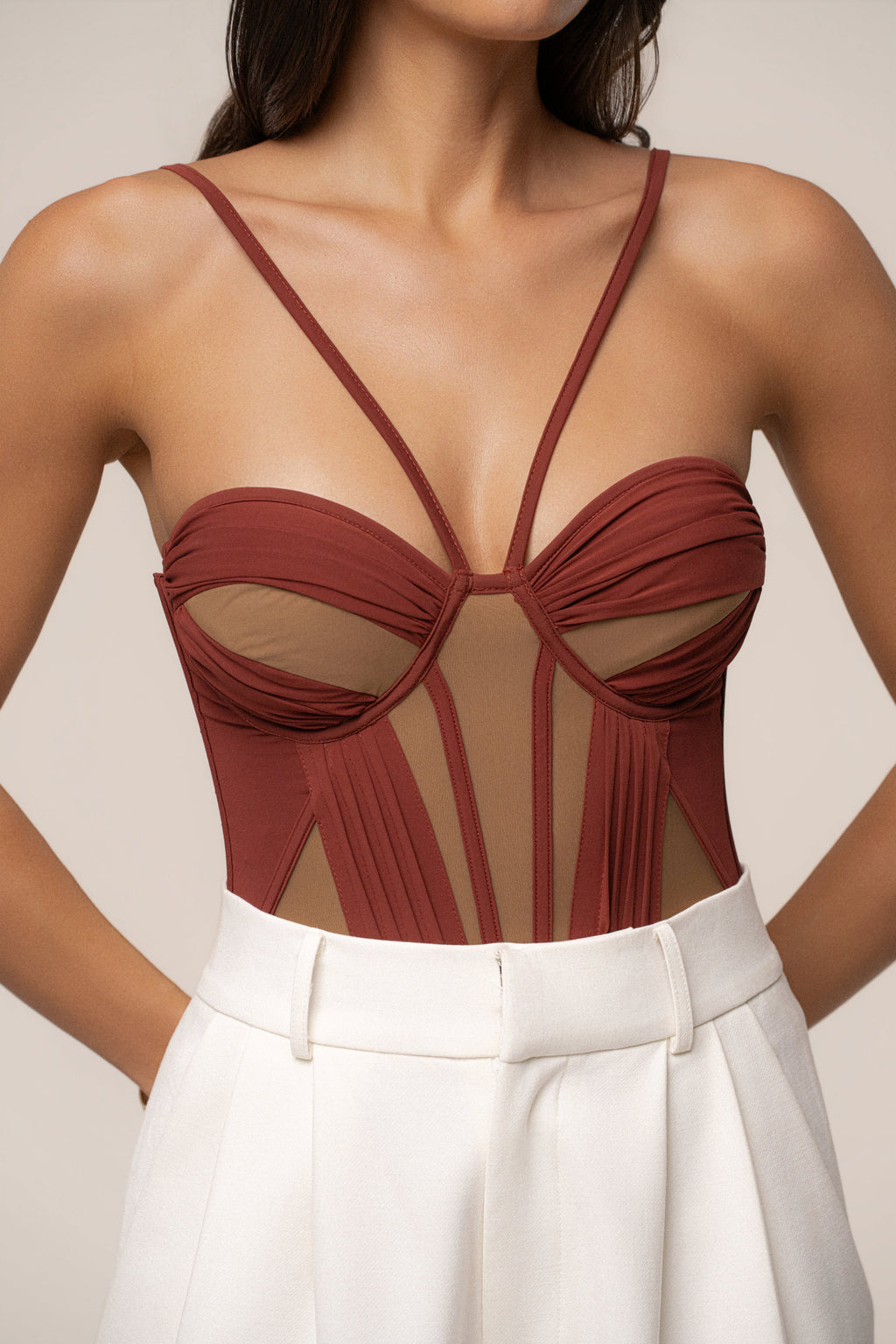 Maroon Illusion Contrast Bodysuit