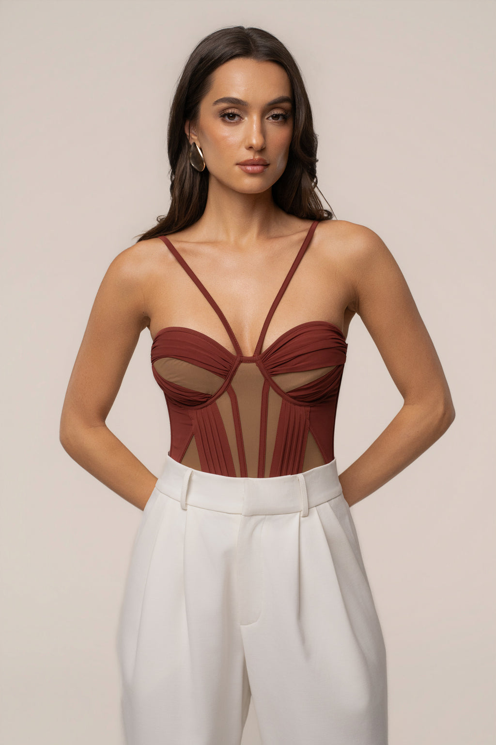 Maroon Illusion Contrast Bodysuit