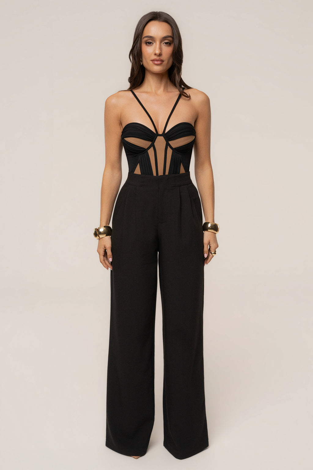 Black Illusion Contrast Bodysuit
