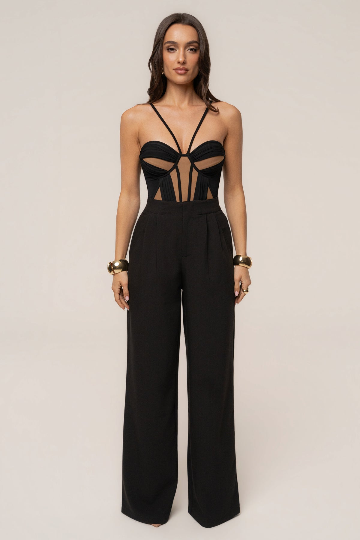 Black Illusion Contrast Bodysuit