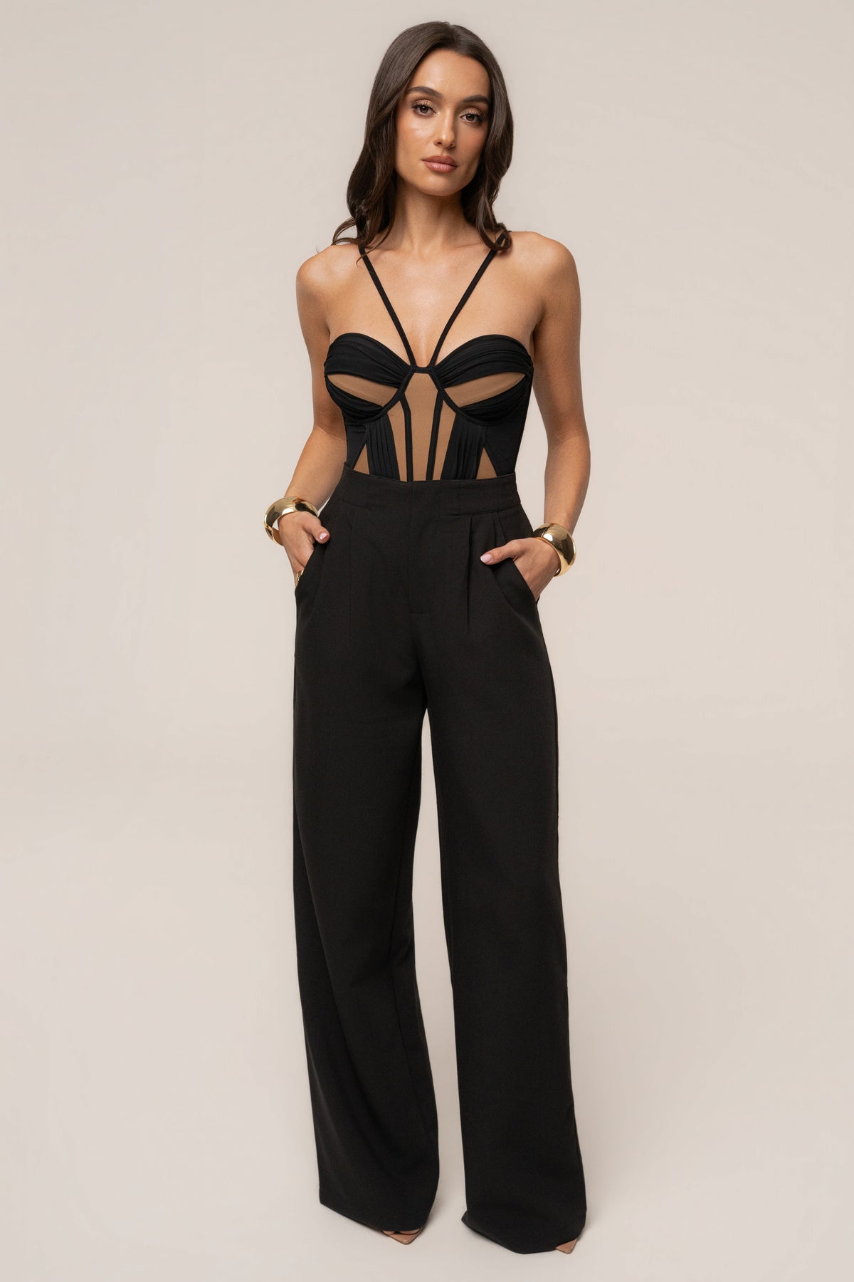 Black Illusion Contrast Bodysuit