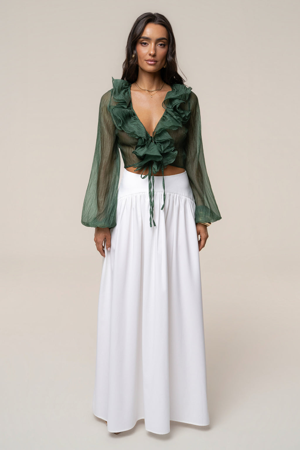 Green Delilah Ruffled Top