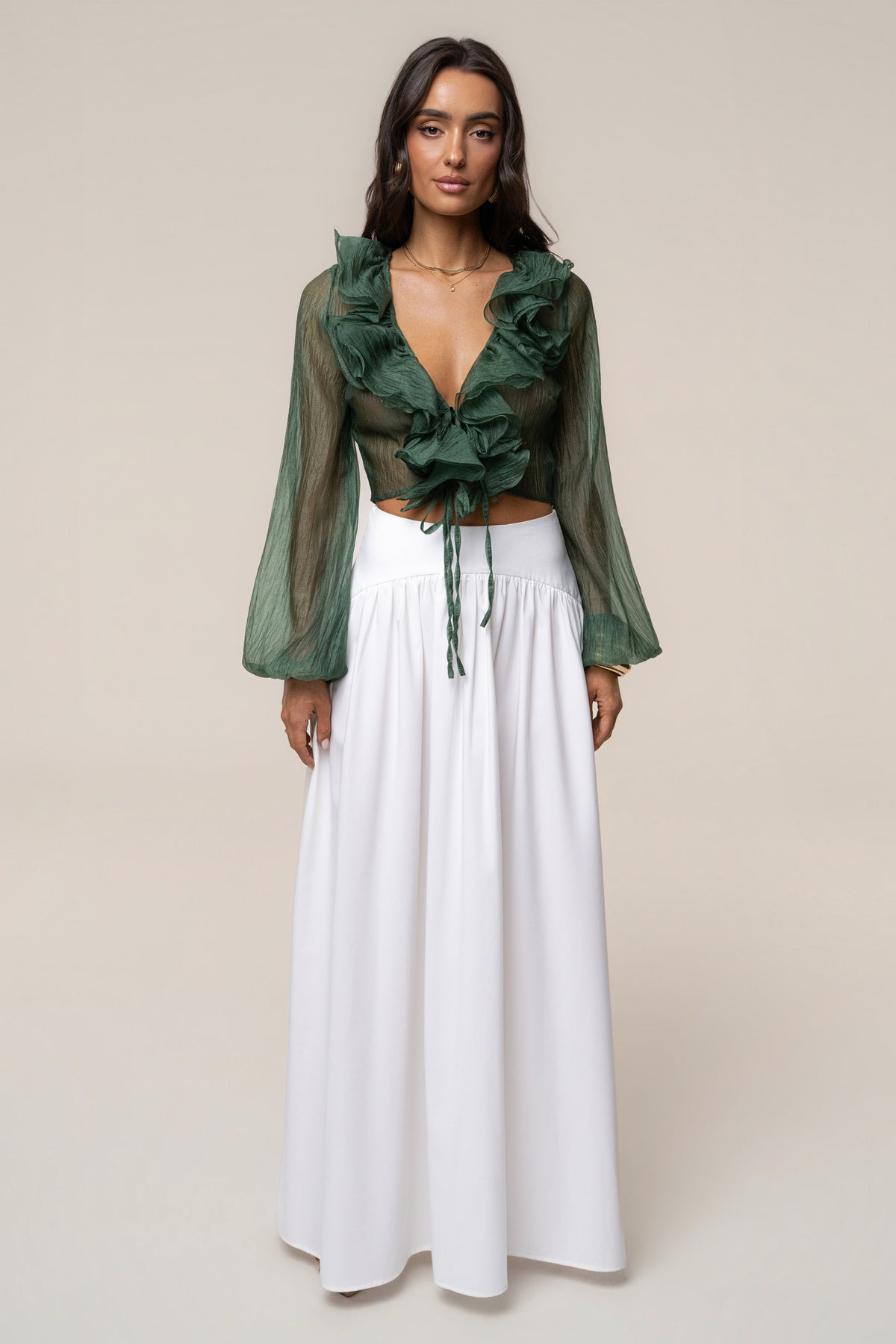 Green Delilah Ruffled Top