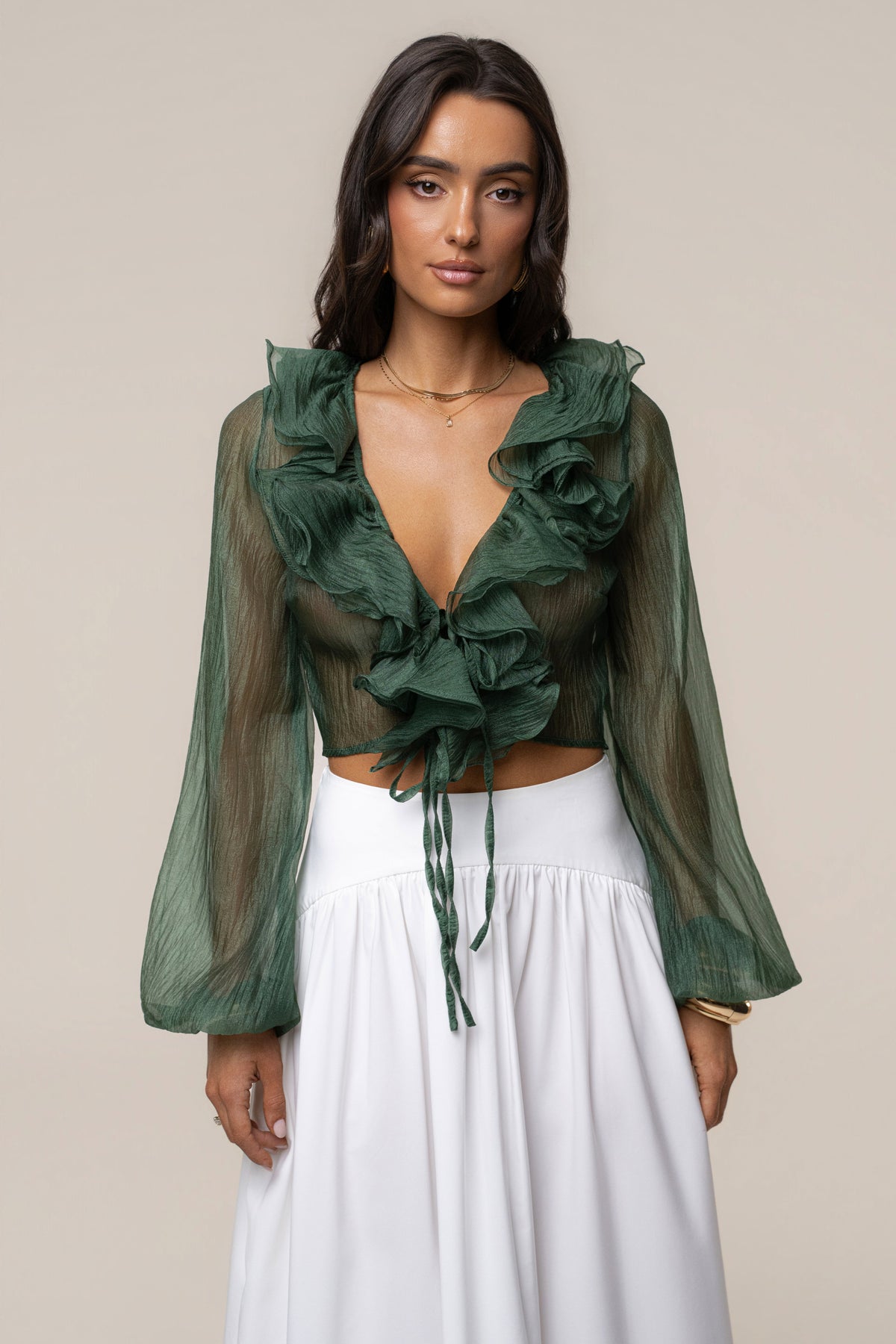 Green Delilah Ruffled Top
