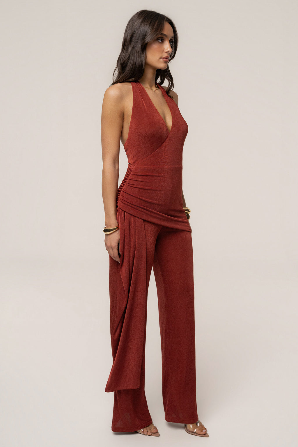 Terra cotta Rustic Charm Halter Jumpsuit