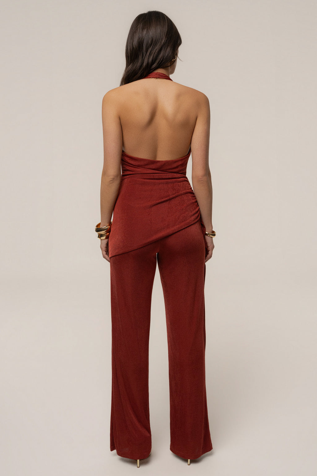 Terra cotta Rustic Charm Halter Jumpsuit