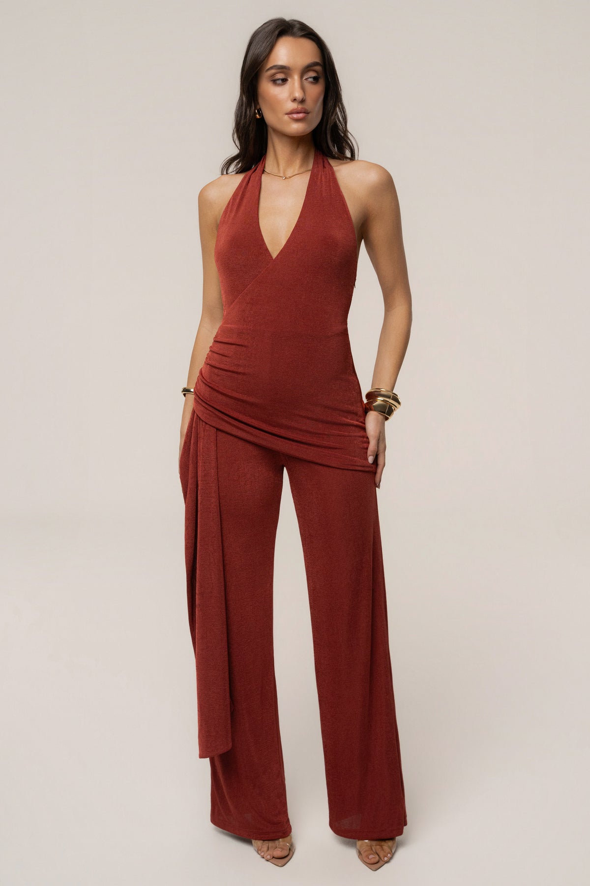 Terra cotta Rustic Charm Halter Jumpsuit