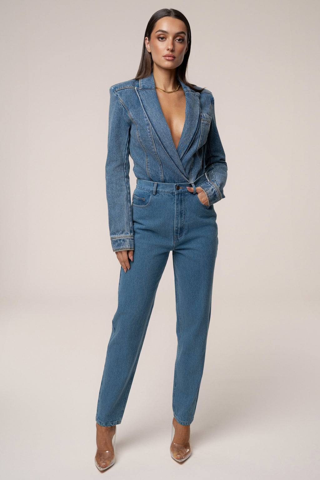 Medium Wash Dominica Structured Denim Bodysuit