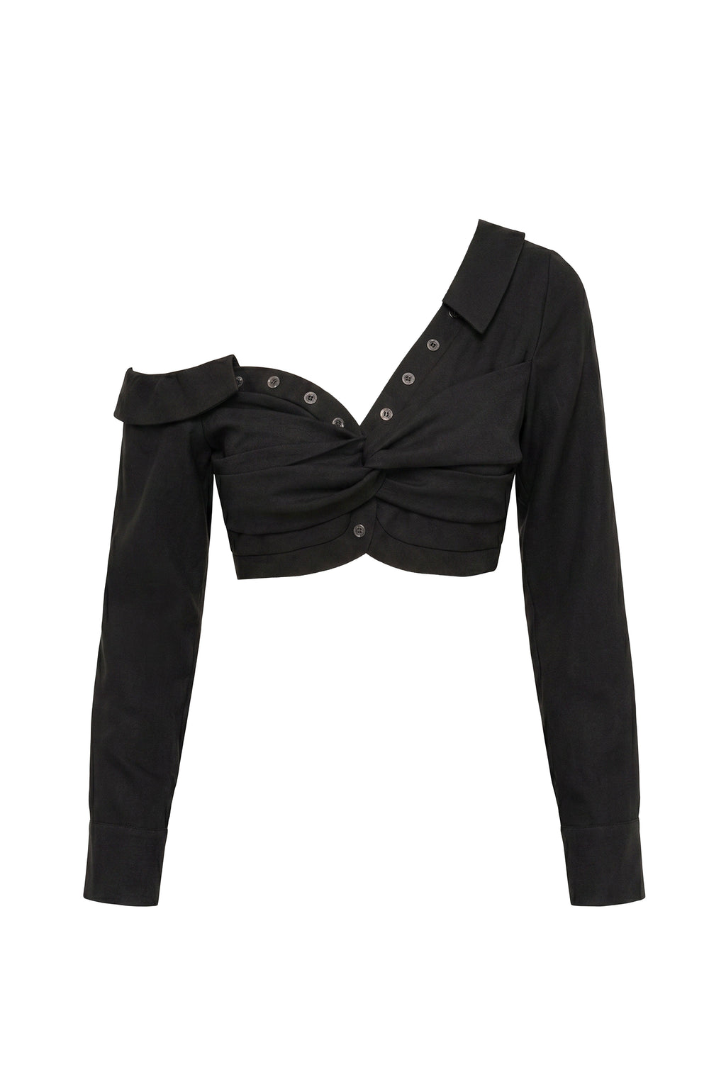 Black Off-Shoulder Twist Crop Top