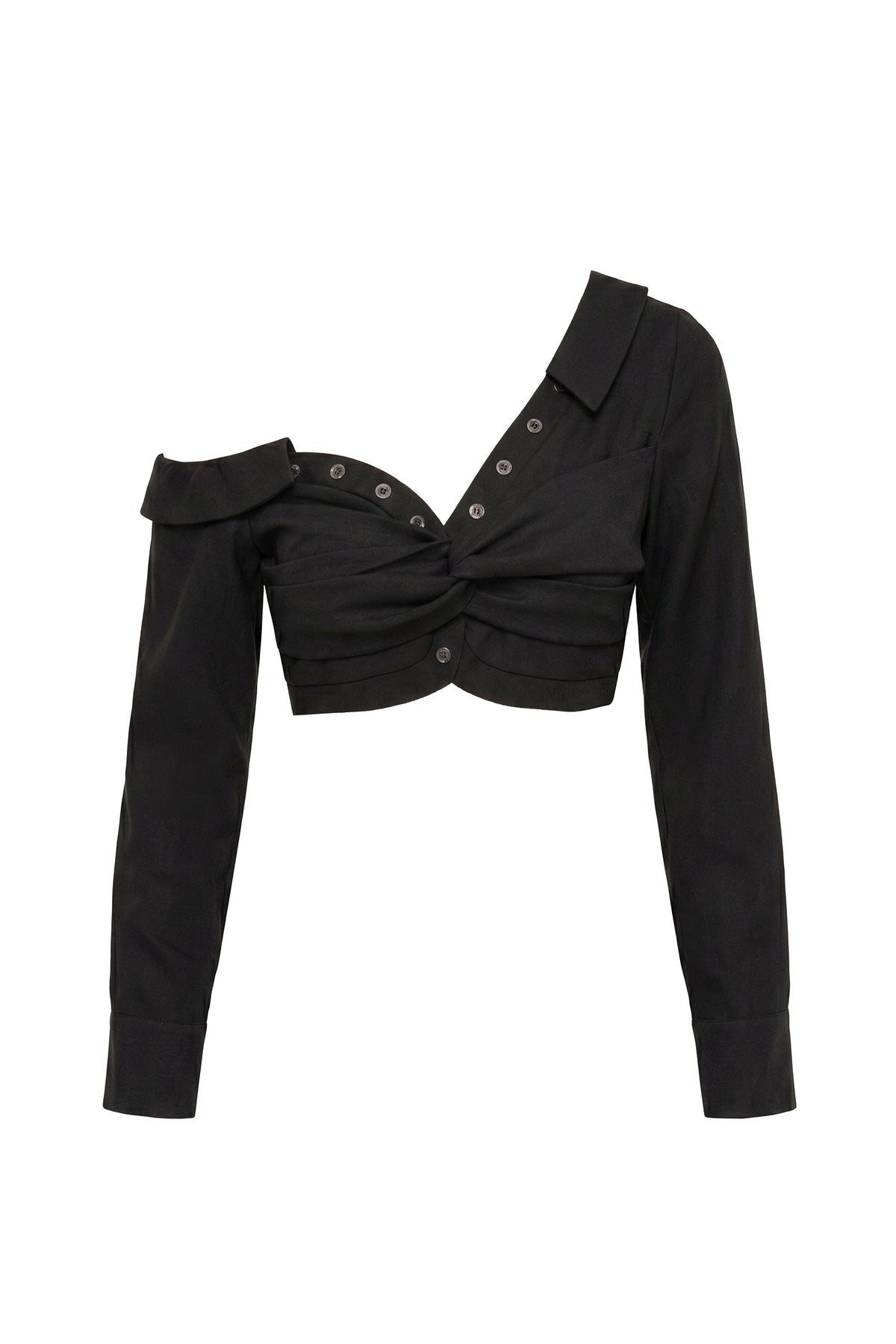 Black Off-Shoulder Twist Crop Top