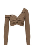 Olive Off-Shoulder Twist Crop Top