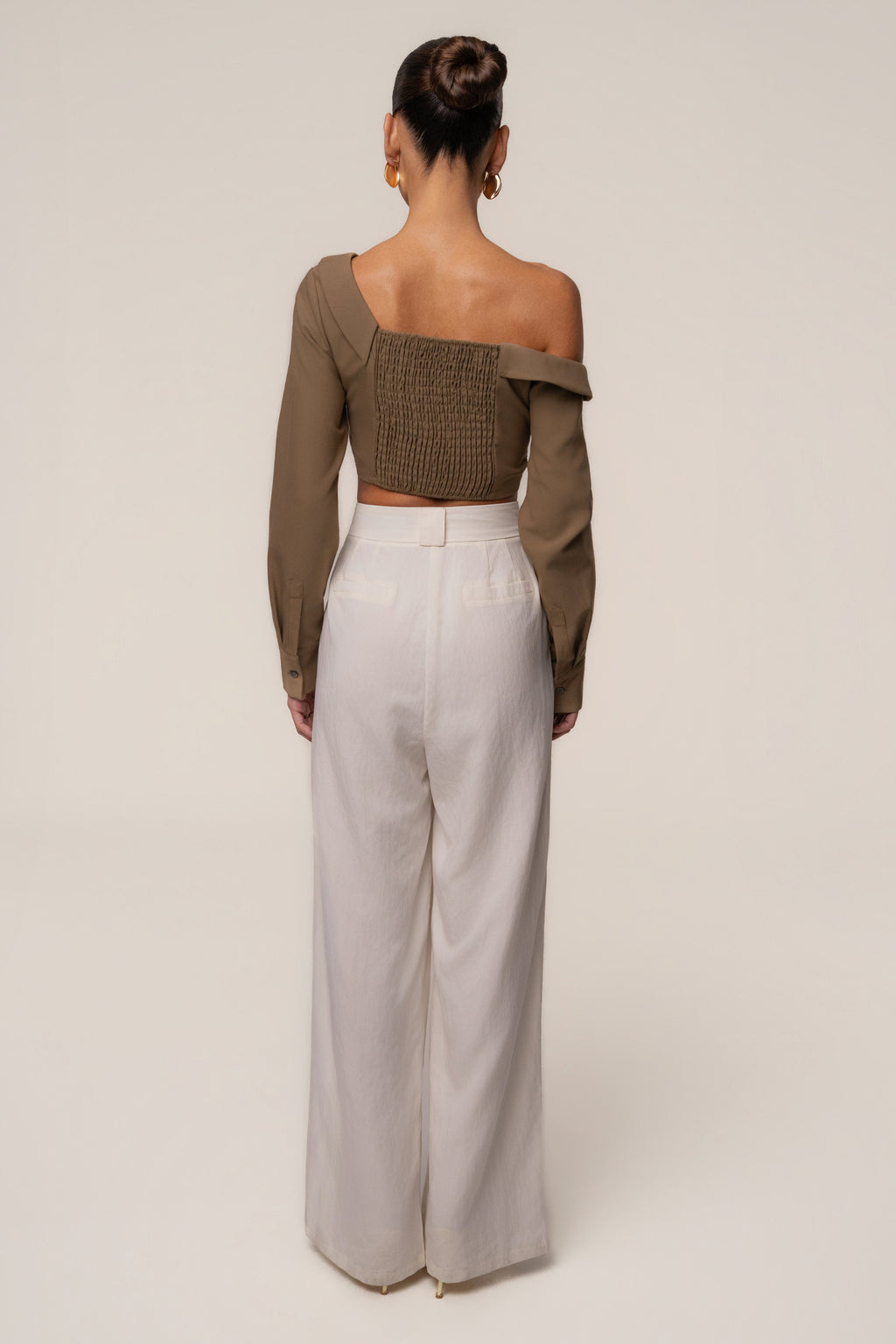 Olive Off-Shoulder Twist Crop Top