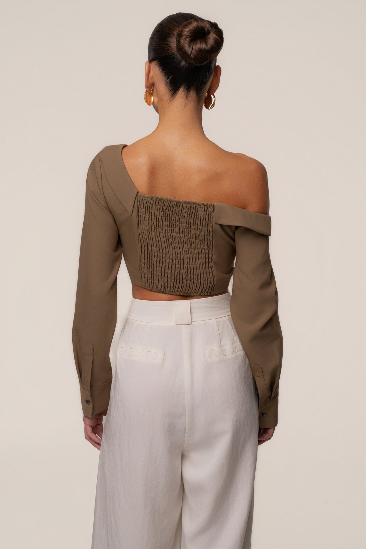 Olive Off-Shoulder Twist Crop Top