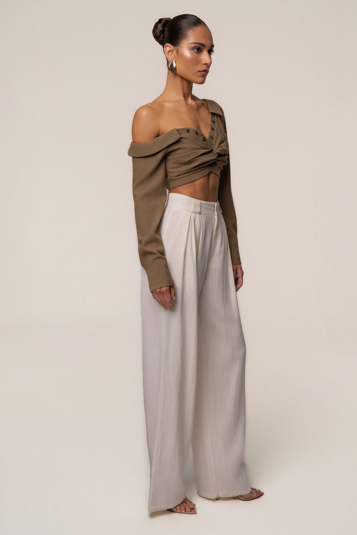 Olive Off-Shoulder Twist Crop Top