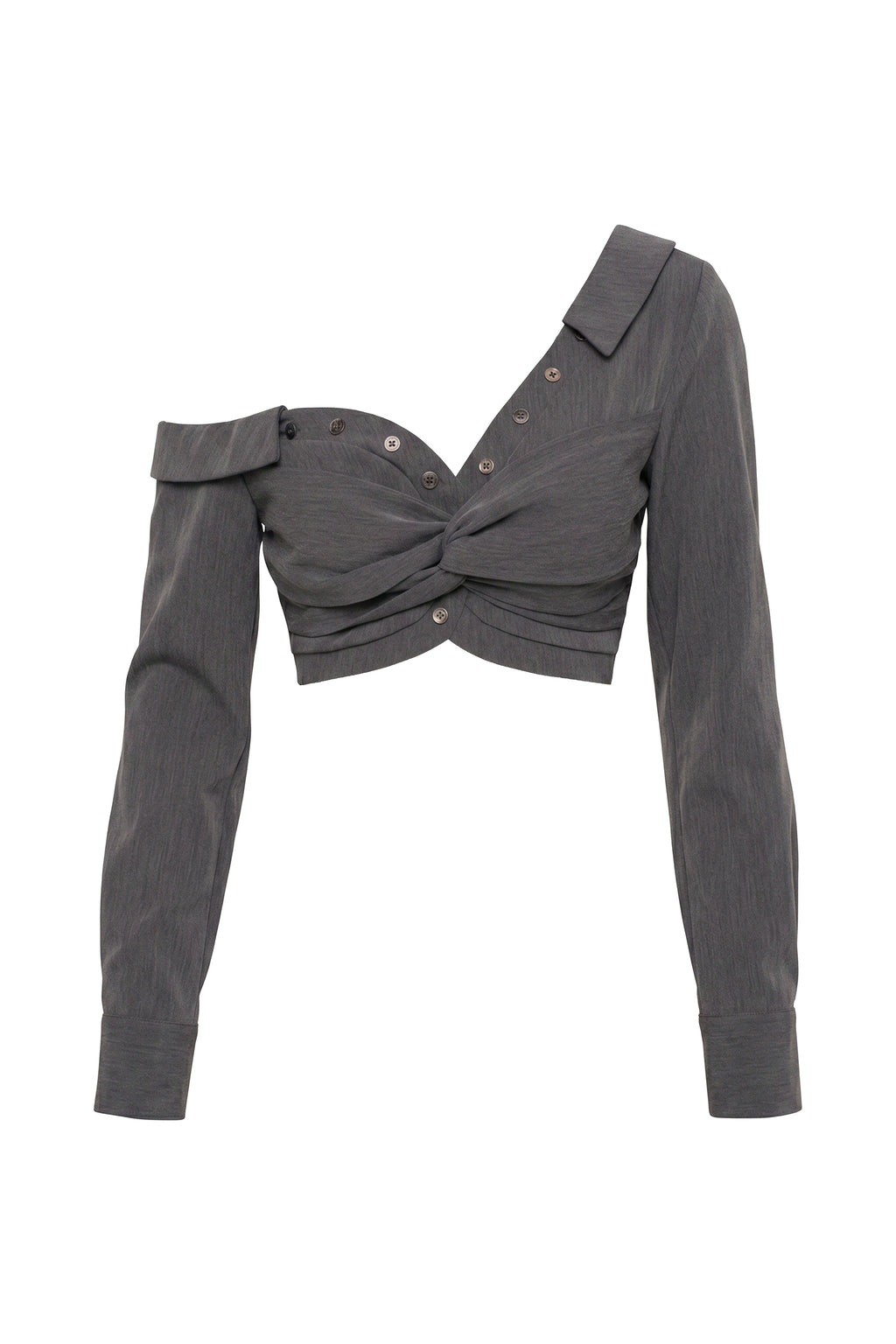 Grey Off-Shoulder Twist Crop Top
