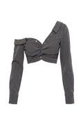 Grey Off-Shoulder Twist Crop Top