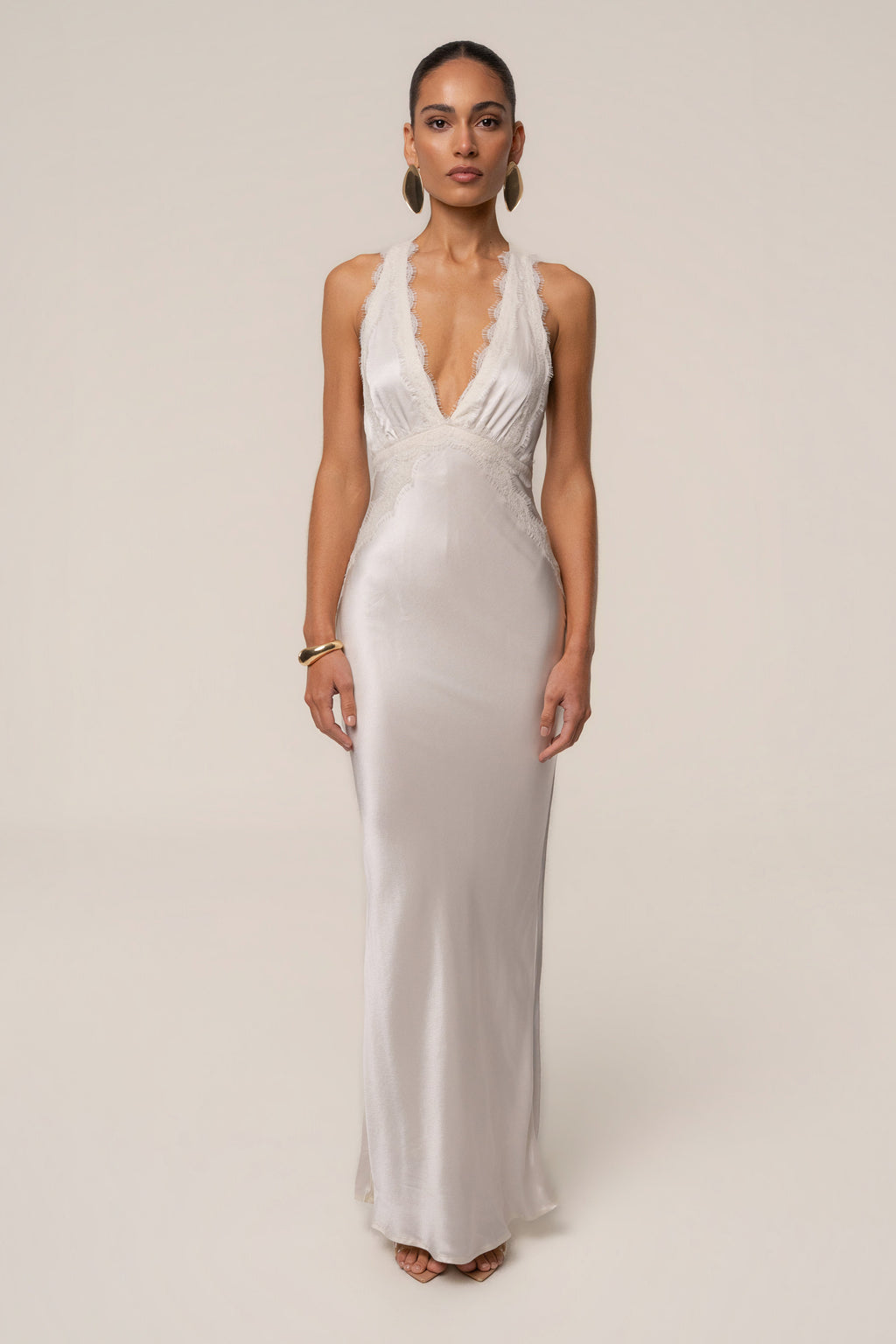 Ivory Satin Evenings Maxi Dress