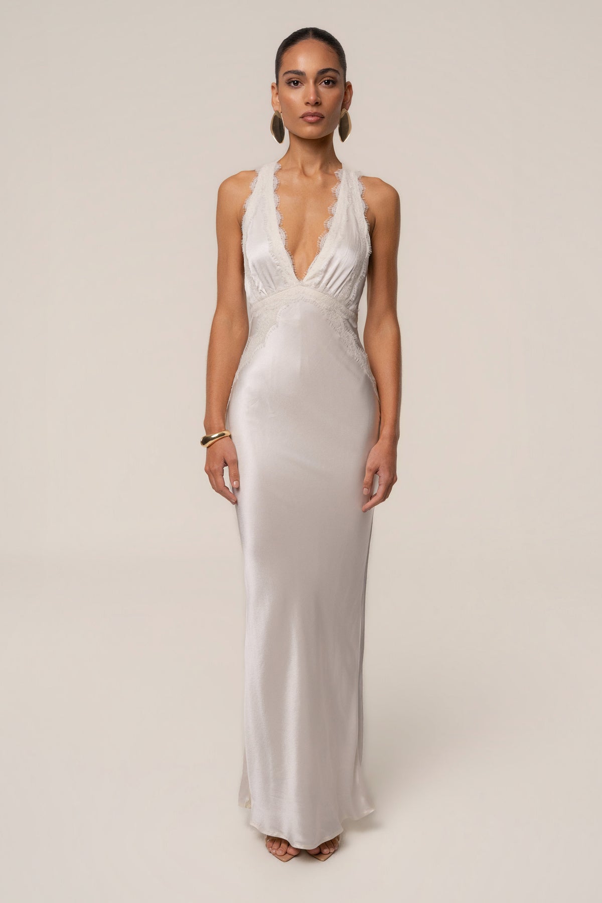 Ivory Satin Evenings Maxi Dress